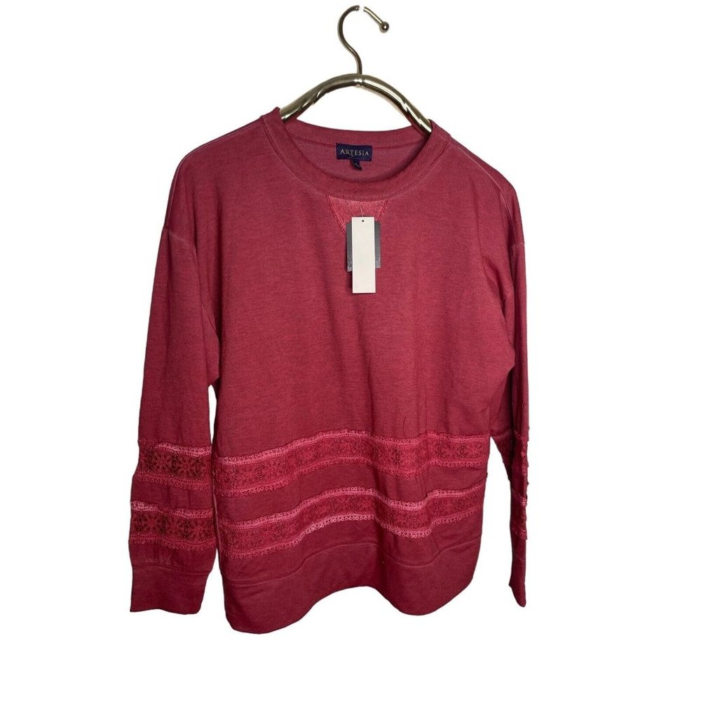 Artesia size small mulled wine‎ lace trim knit shirt new